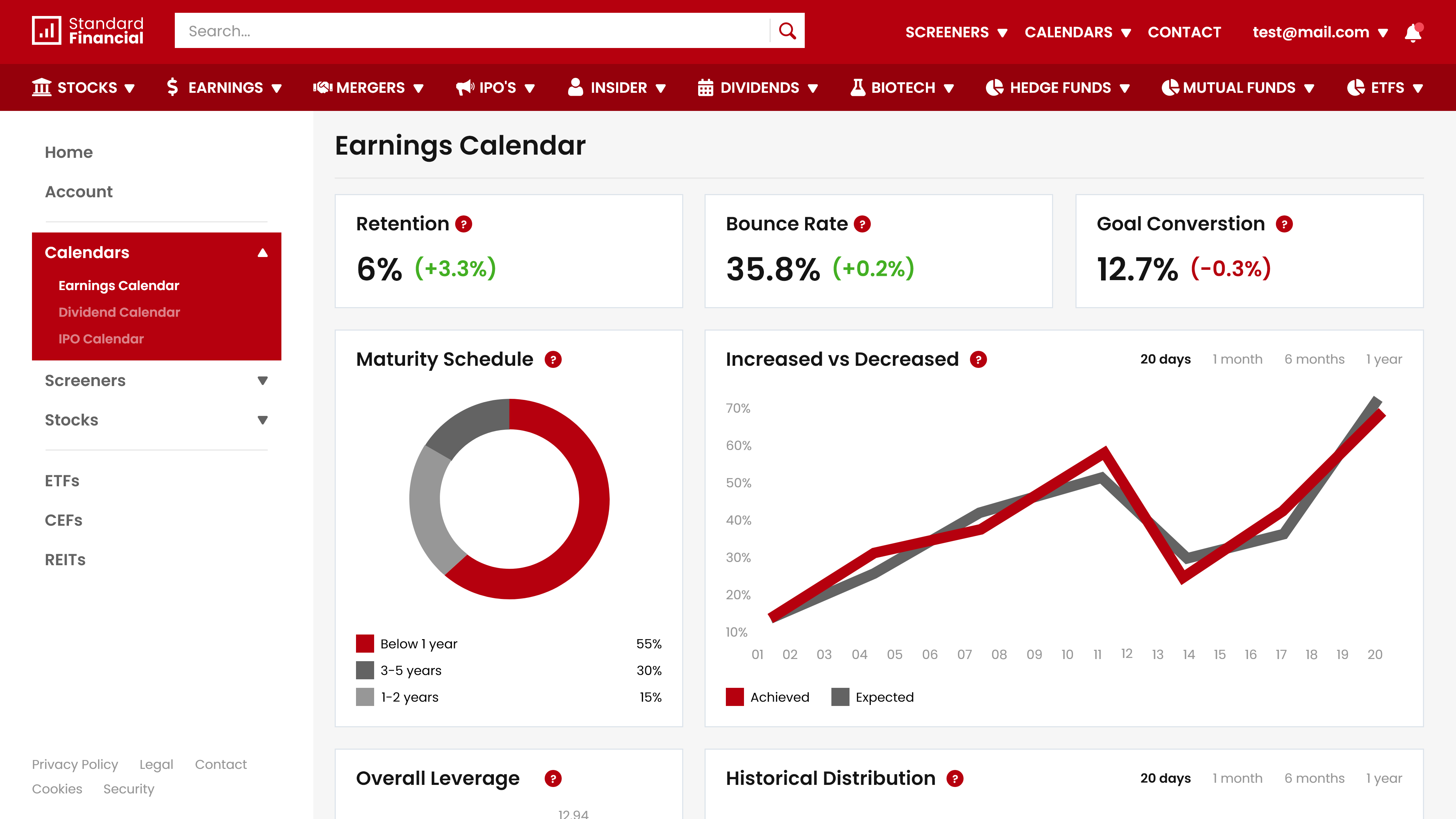 /standard financial earnings calendar page