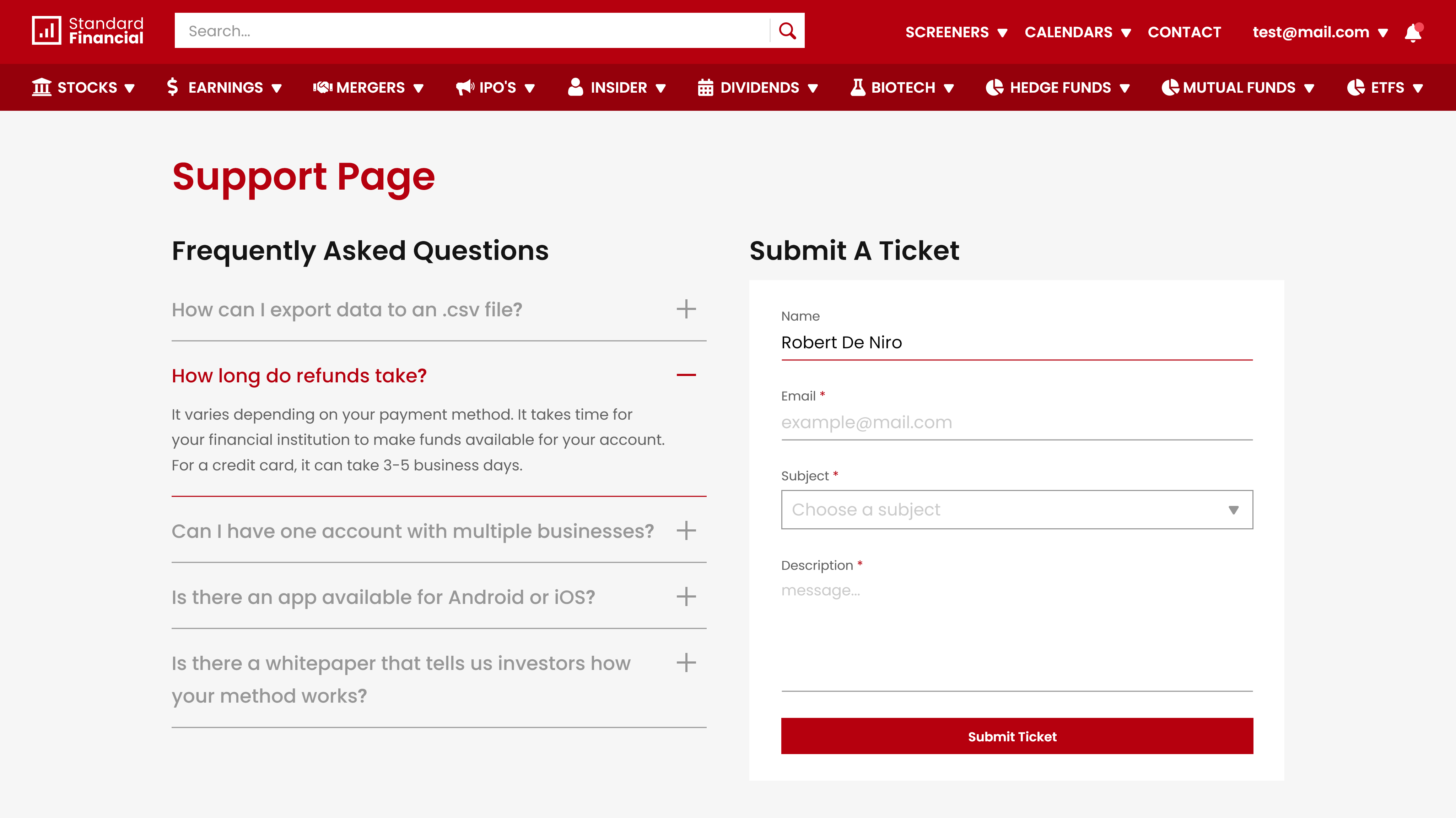 /standard financial support page